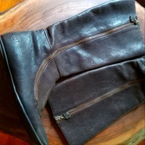 Born Dark Brown Leather Boots with Zipper